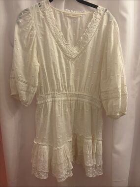 LoveShackFancy Cream Swiss Dot Mini Dress